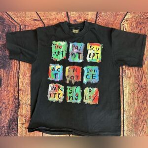 Rare Vintage Staff Art Tee "Do Art Paint Sculpt Act‎ Shoot Dance" Large USA XL